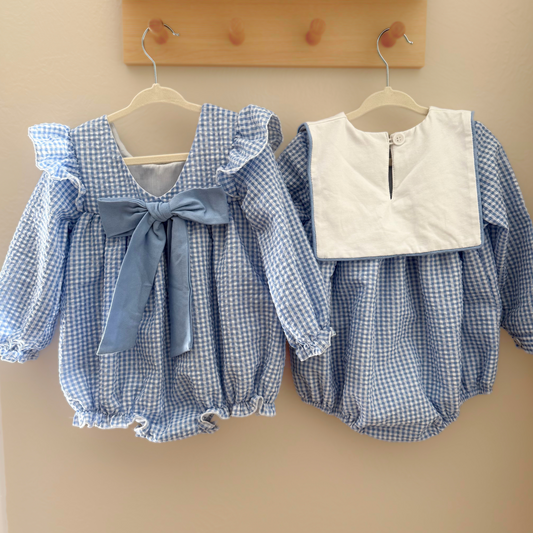Blue Gingham Bubble Romper