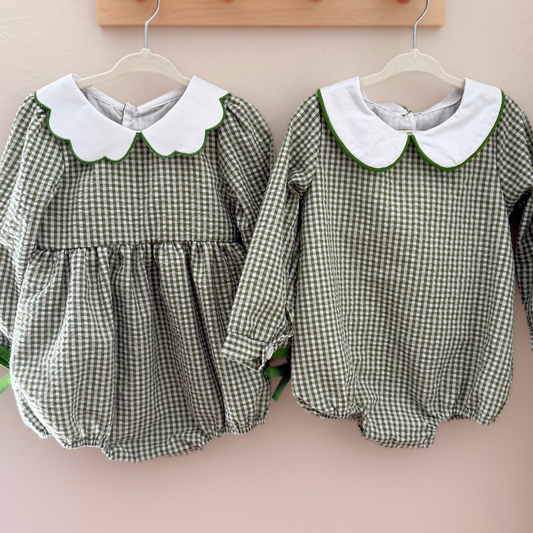 Green Gingham Bubble Romper