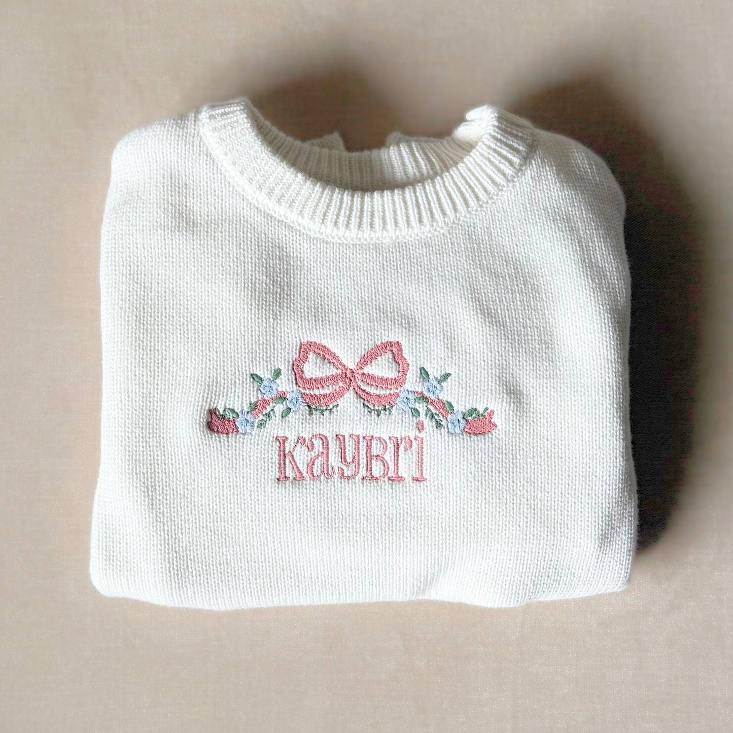 Personalized Embroidered Long Sleeve Ruffle Knit Romper