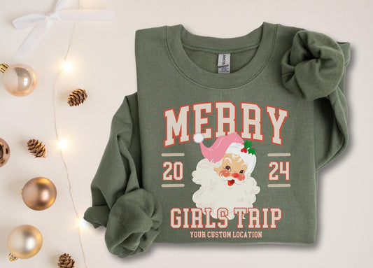 Personalized Christmas Girls Trip Sweatshirt Custom Santa Crewneck Girls Weekend Holiday Matching Shirt Gift Idea Best Friend Vacation Trip