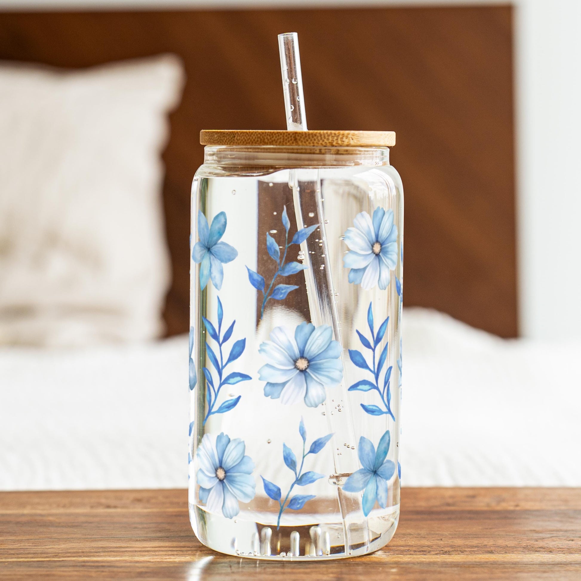 Personalized Engraved Name Glass Something Blue Bridesmaid Tumbler Custom Bridesmaid Sipper Glass Flower Iced Coffee Cup Bridesmaid Gift