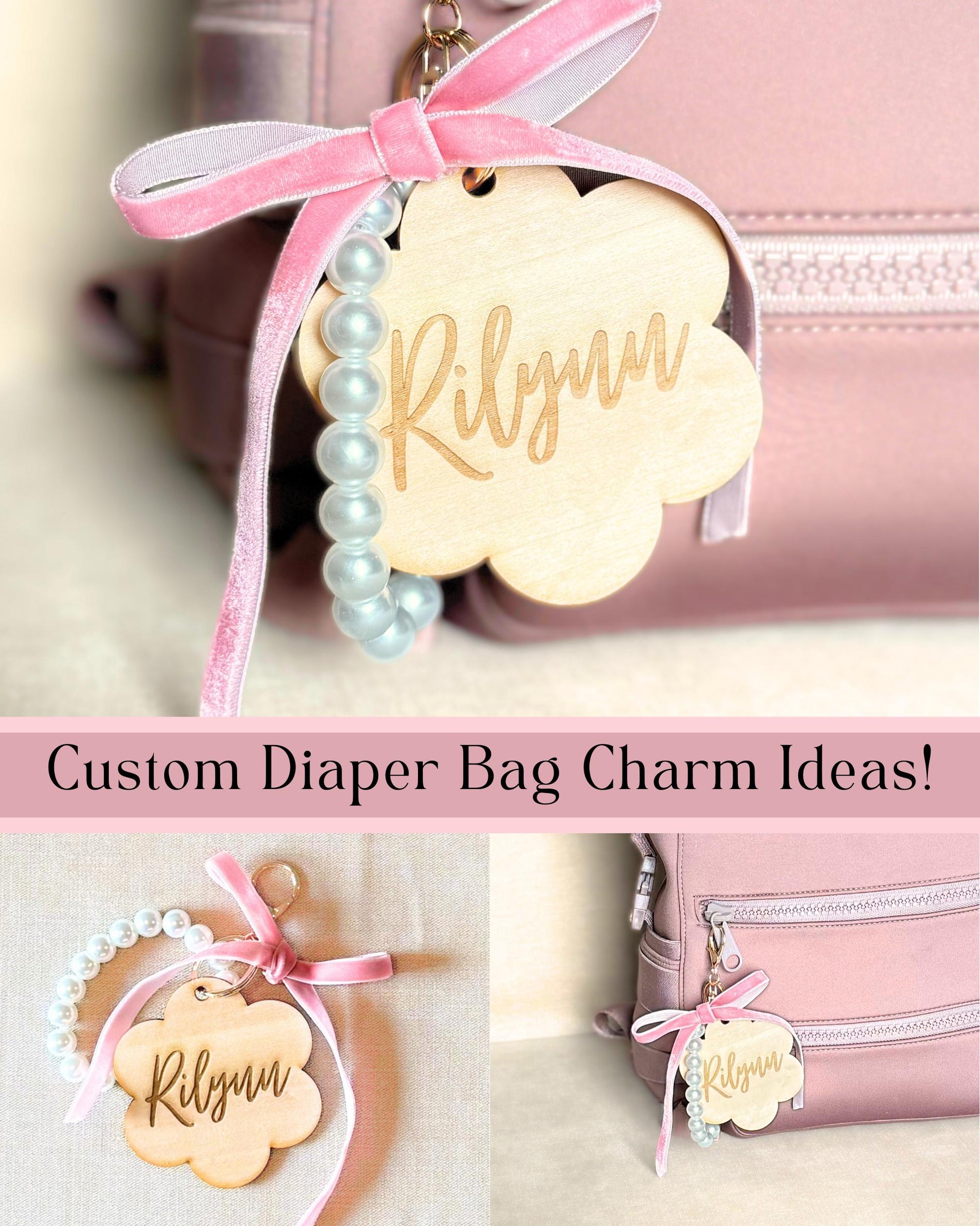 Custom Diaper Bag Keychain Engraved Name Charm Pink Bow Accessories Personalized Diaper Bag Tag Backpack Name Tag Keychain Kids Name Charm