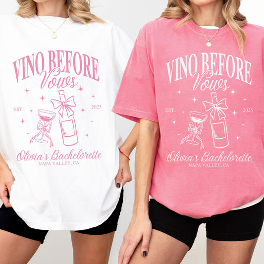 Custom Vino Before Vows Bachelorette Party Tee