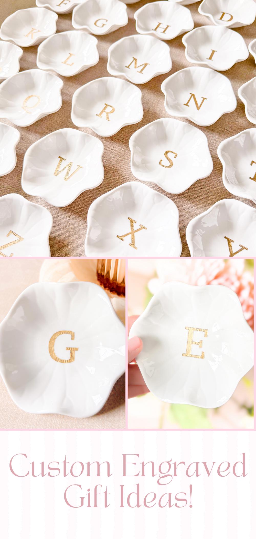 Personalized Jewelry Dish Monogrammed Engraved Initial Ring Holder Dish Custom Name Trinket Tray Scalloped Jewelry Holder Minimalistic Gift