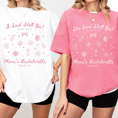 Shell Yes Bachelorette Custom T Shirts For Bachelorette Party Beach Themed Bride Squad