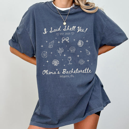 Personalized Bachelorette Matching Shirts Shell Yes