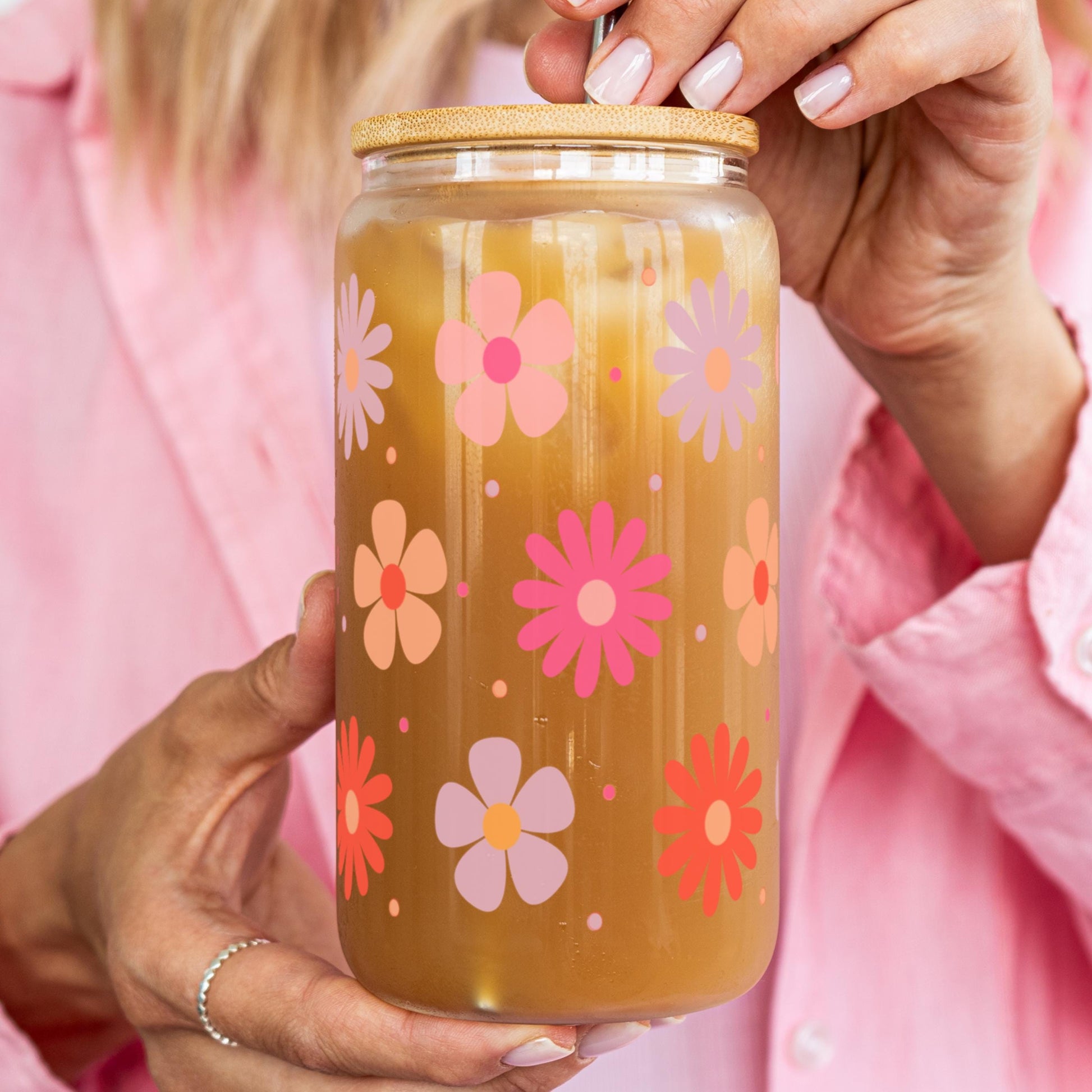Flower Custom Iced Latte Cup Engraved Lid Custom Bridesmaid Gift Ideas