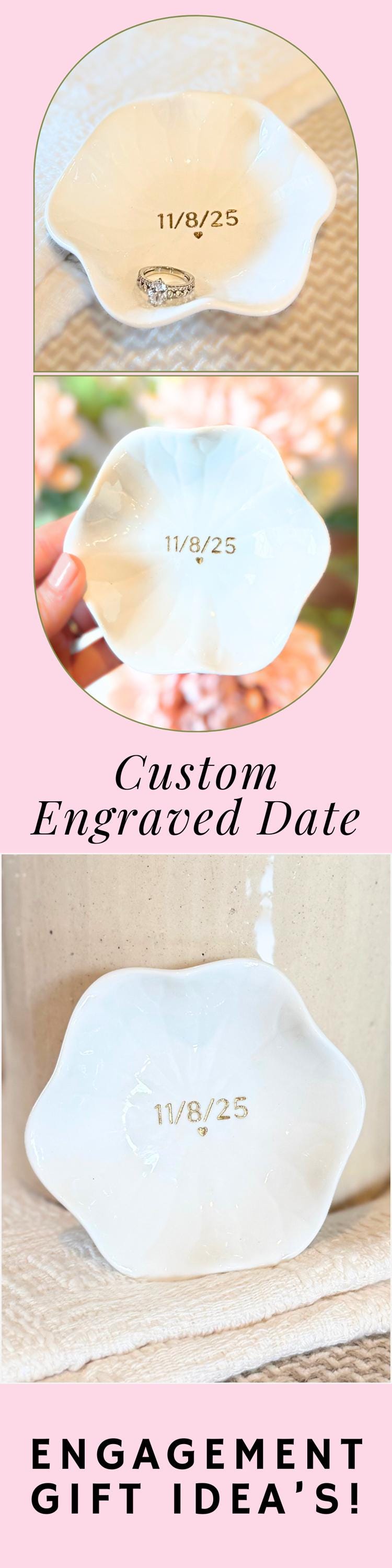Personalized Engagement Gift Jewelry Dish Wedding Date Engraved Custom Trinket Ring Dish Gift For Bride To Be Ring Holder Wedding Keepsake