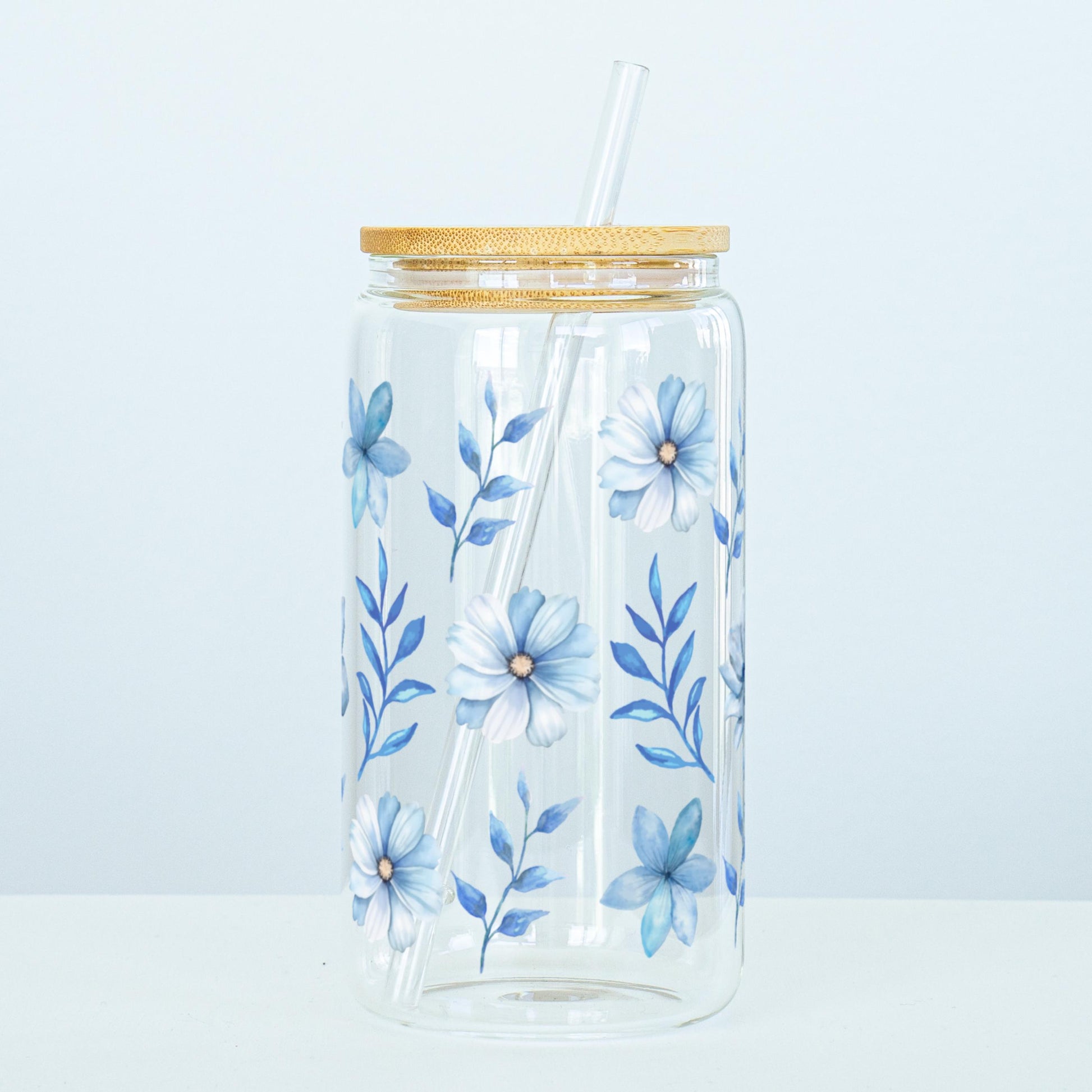 Personalized Engraved Name Glass Something Blue Bridesmaid Tumbler Custom Bridesmaid Sipper Glass Flower Iced Coffee Cup Bridesmaid Gift