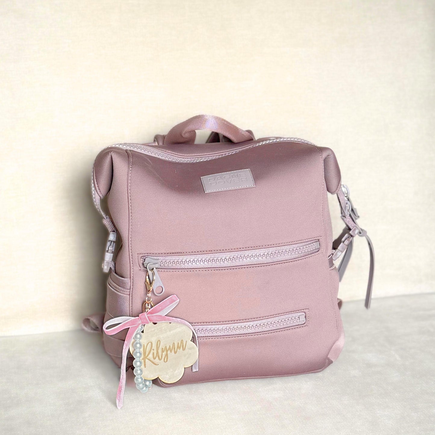 Custom Diaper Bag Keychain Engraved Name Charm Pink Bow Accessories Personalized Diaper Bag Tag Backpack Name Tag Keychain Kids Name Charm