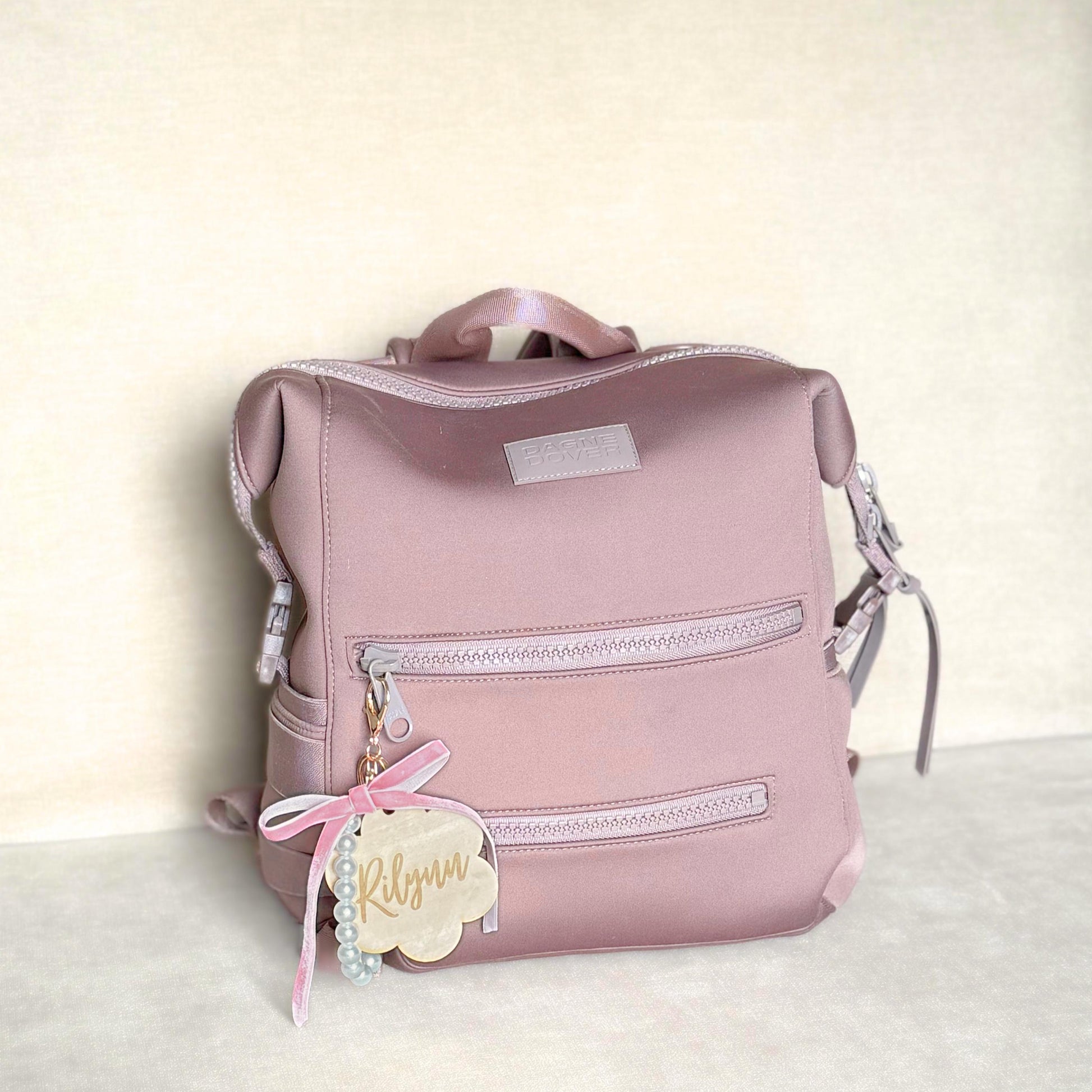 Custom Diaper Bag Keychain Engraved Name Charm Pink Bow Accessories Personalized Diaper Bag Tag Backpack Name Tag Keychain Kids Name Charm