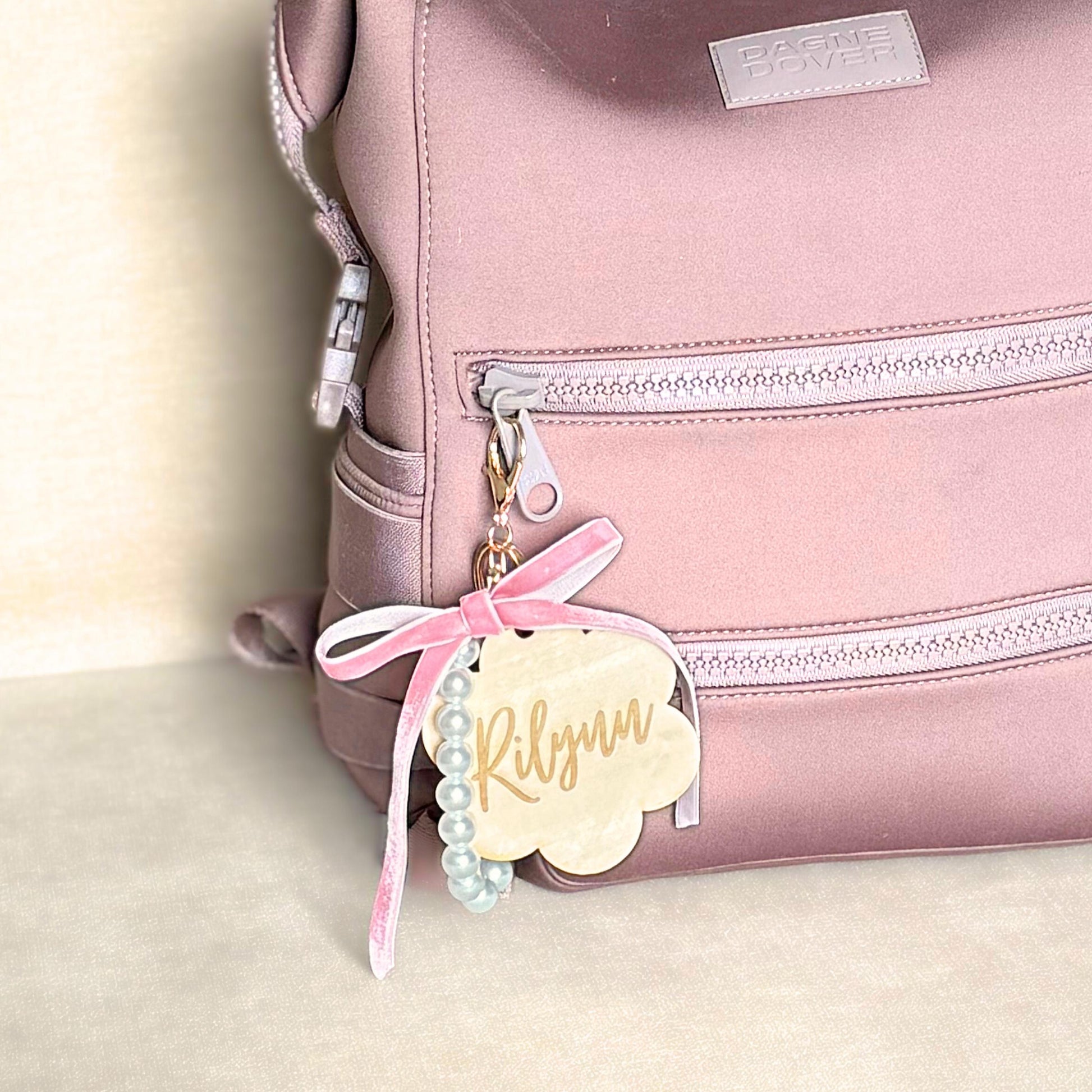 Custom Diaper Bag Keychain Engraved Name Charm Pink Bow Accessories Personalized Diaper Bag Tag Backpack Name Tag Keychain Kids Name Charm