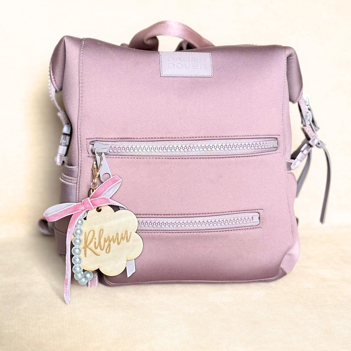 Custom Diaper Bag Keychain Engraved Name Charm Pink Bow Accessories Personalized Diaper Bag Tag Backpack Name Tag Keychain Kids Name Charm