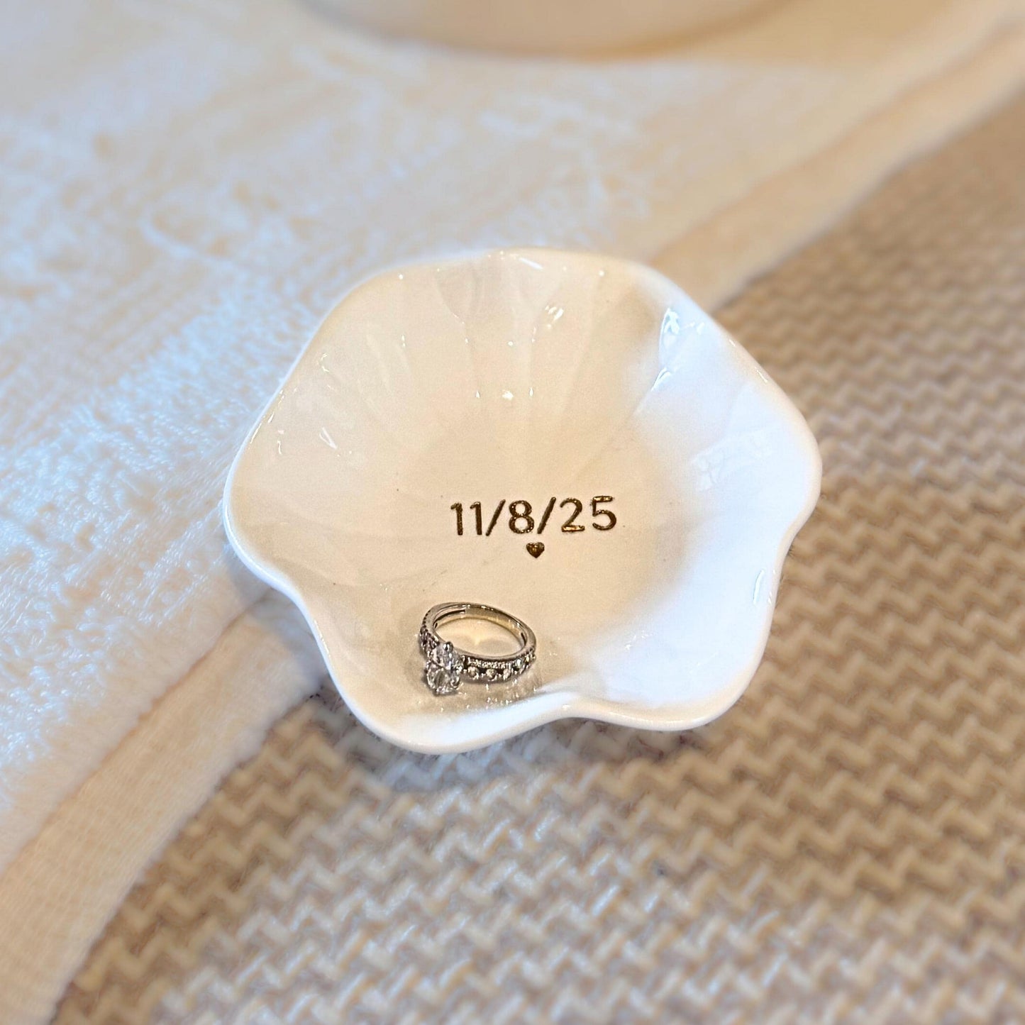 Personalized Engagement Gift Jewelry Dish Wedding Date Engraved Custom Trinket Ring Dish Gift For Bride To Be Ring Holder Wedding Keepsake