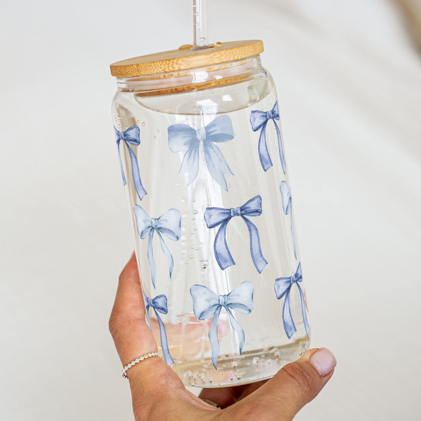Blue Bridesmaid Glass Engraved Lid Personalized