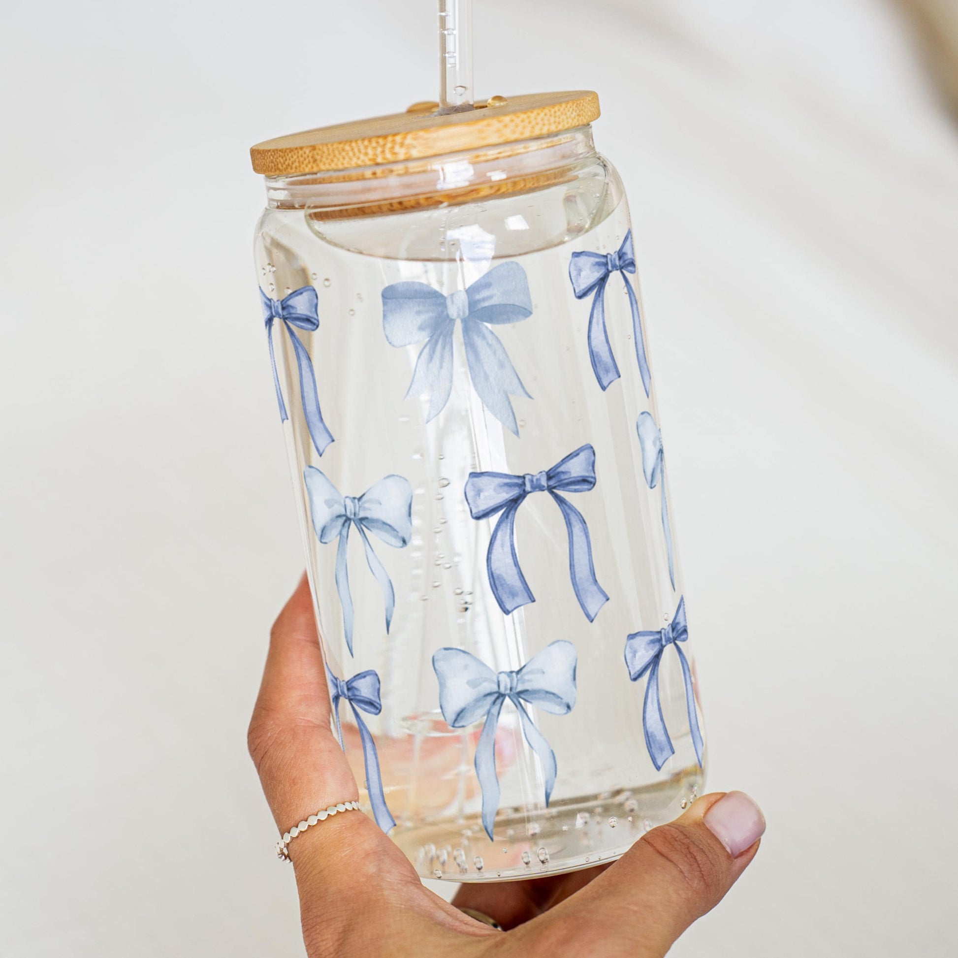 Blue Bridesmaid Glass Engraved Lid Personalized