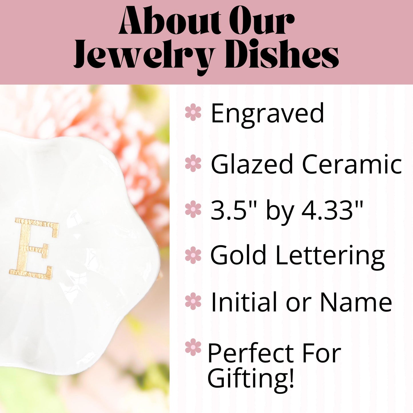 Personalized Jewelry Dish Monogrammed Initial Engraved Ring Holder Dish Custom Name Trinket Tray Scalloped Jewelry Holder Teenager Gift Idea