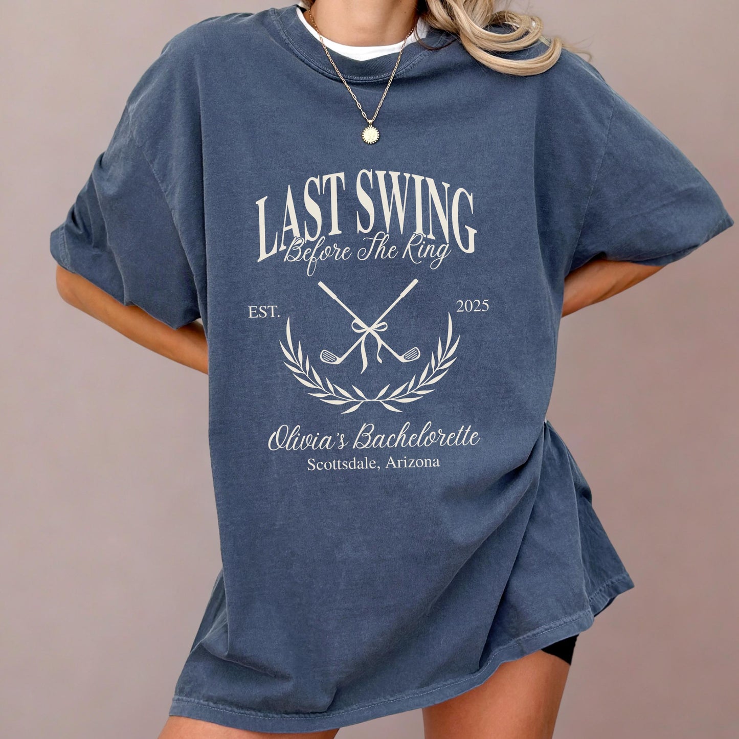 Custom Golf Bachelorette Shirt Last Swing Before The Ring Personalized Golf Themed Bridesmaid Tee Comfort Colors Bach Party Shirt Golf Clubs