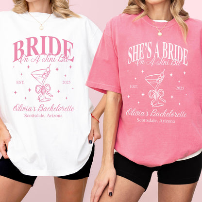 Custom Martini Themed Bachelorette Party Shirt Bride In A Tini Bit Shirt Personalized Bach Party Tee Bride Squad Cocktail Tee Martini Themed