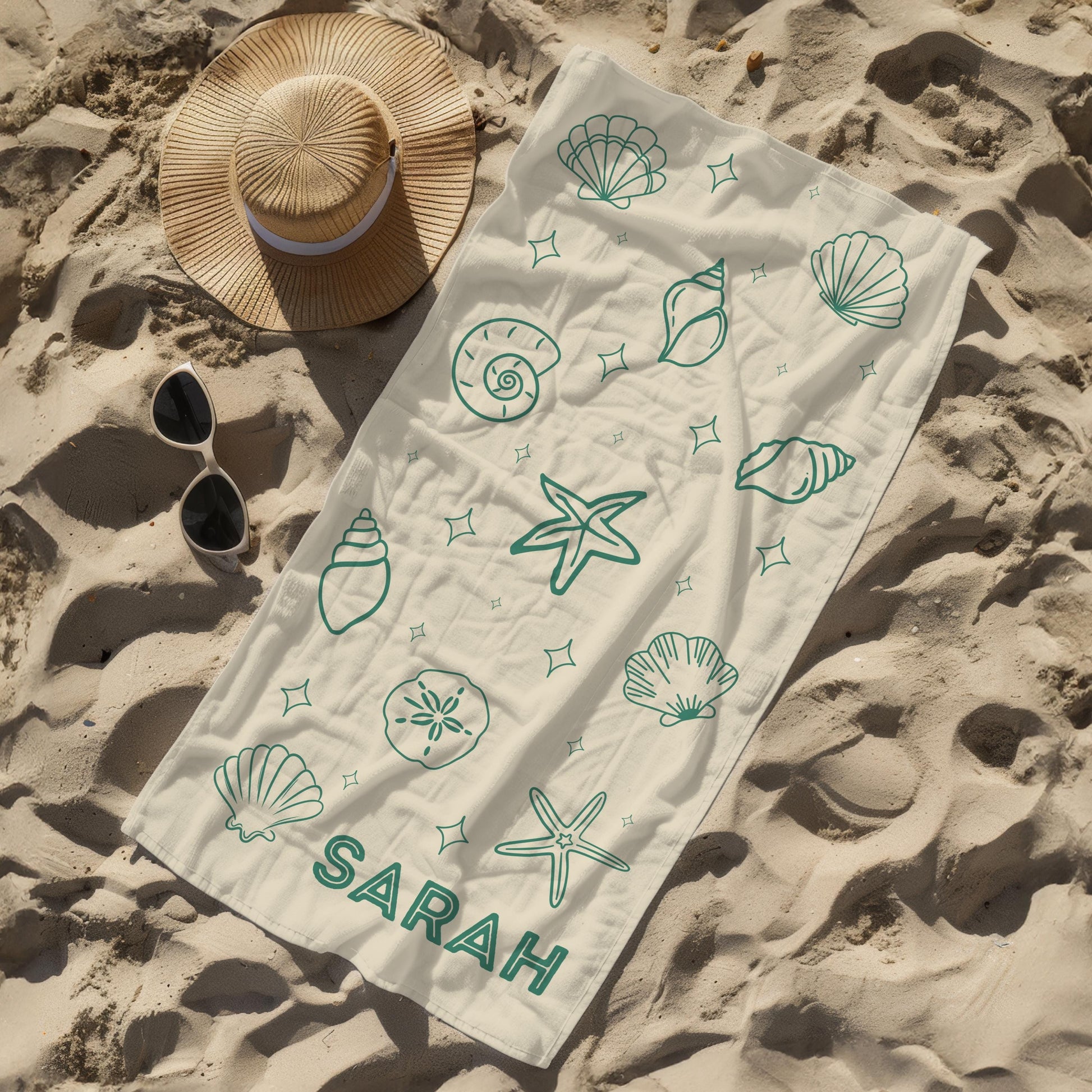 Custom Bachelorette Beach Towels Personalized Seashell Pool Towel Monogram Initial Beach Themed Name Towel Girls Trip Destination Wedding