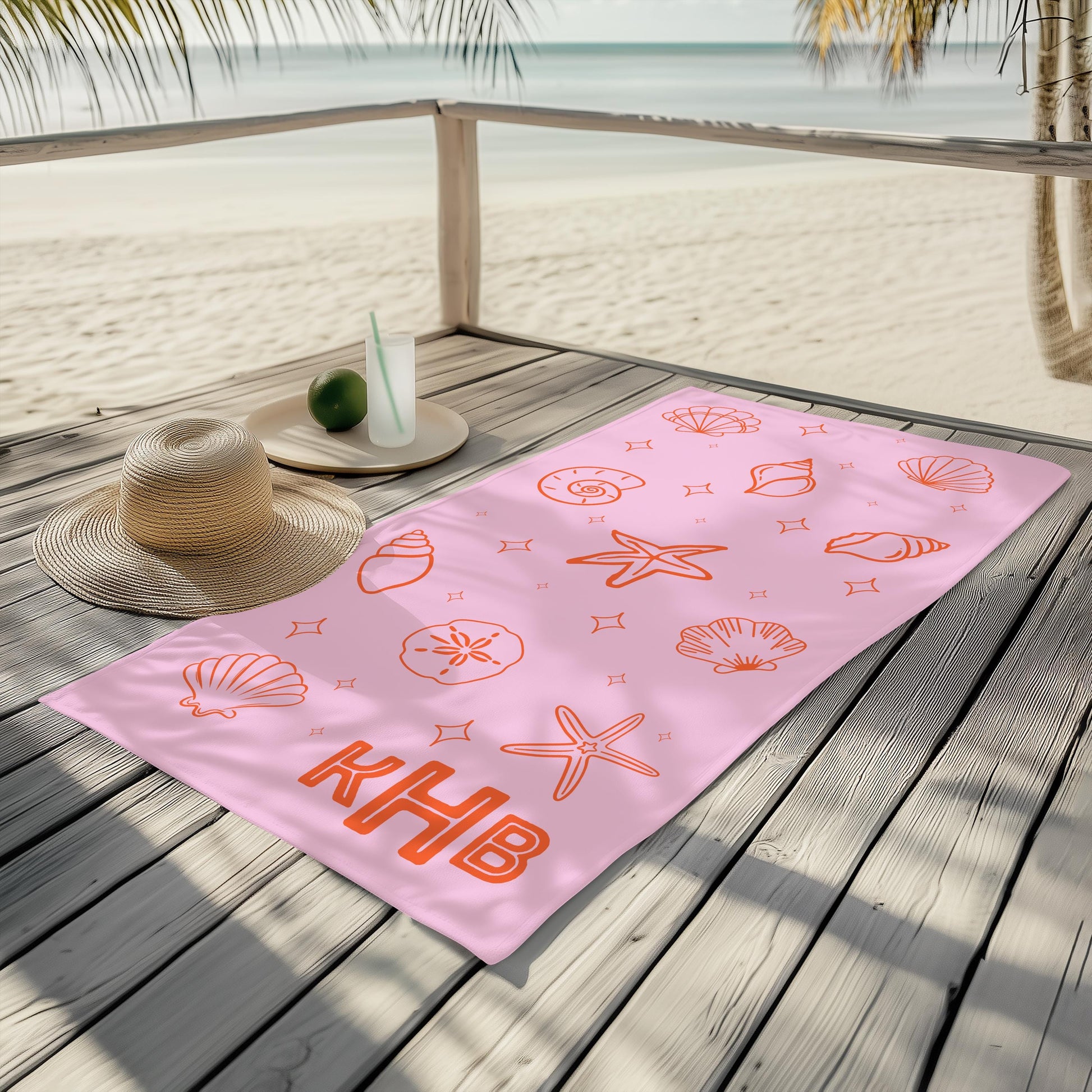 Monogram Initial Beach Themed Name Towel Girls Trip Destination Wedding