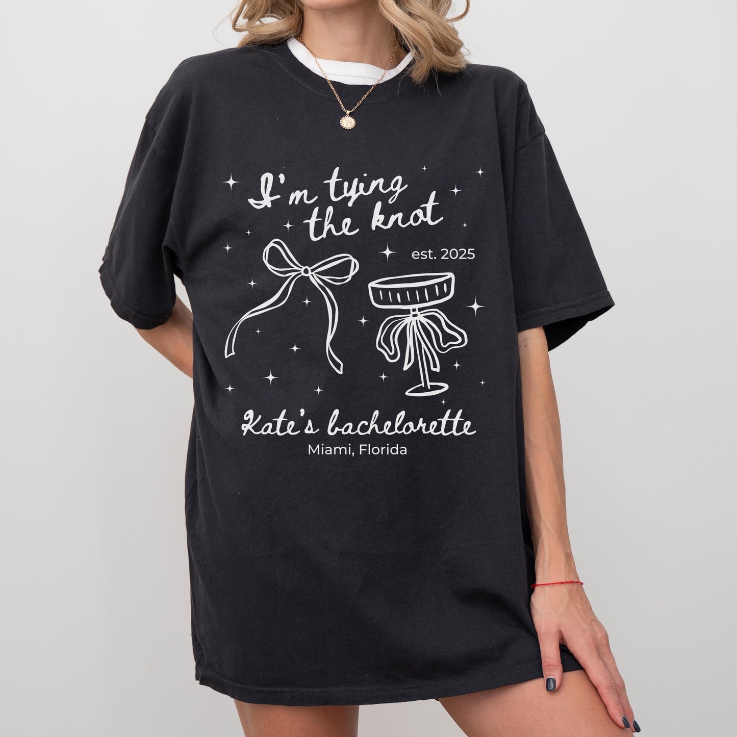 Personalized Bow Themed Bachelorette Shirt Idea Custom Bridal Party Shirts With Bow Group T Shirt Comfort Colors Tying The Knot Theme Idea