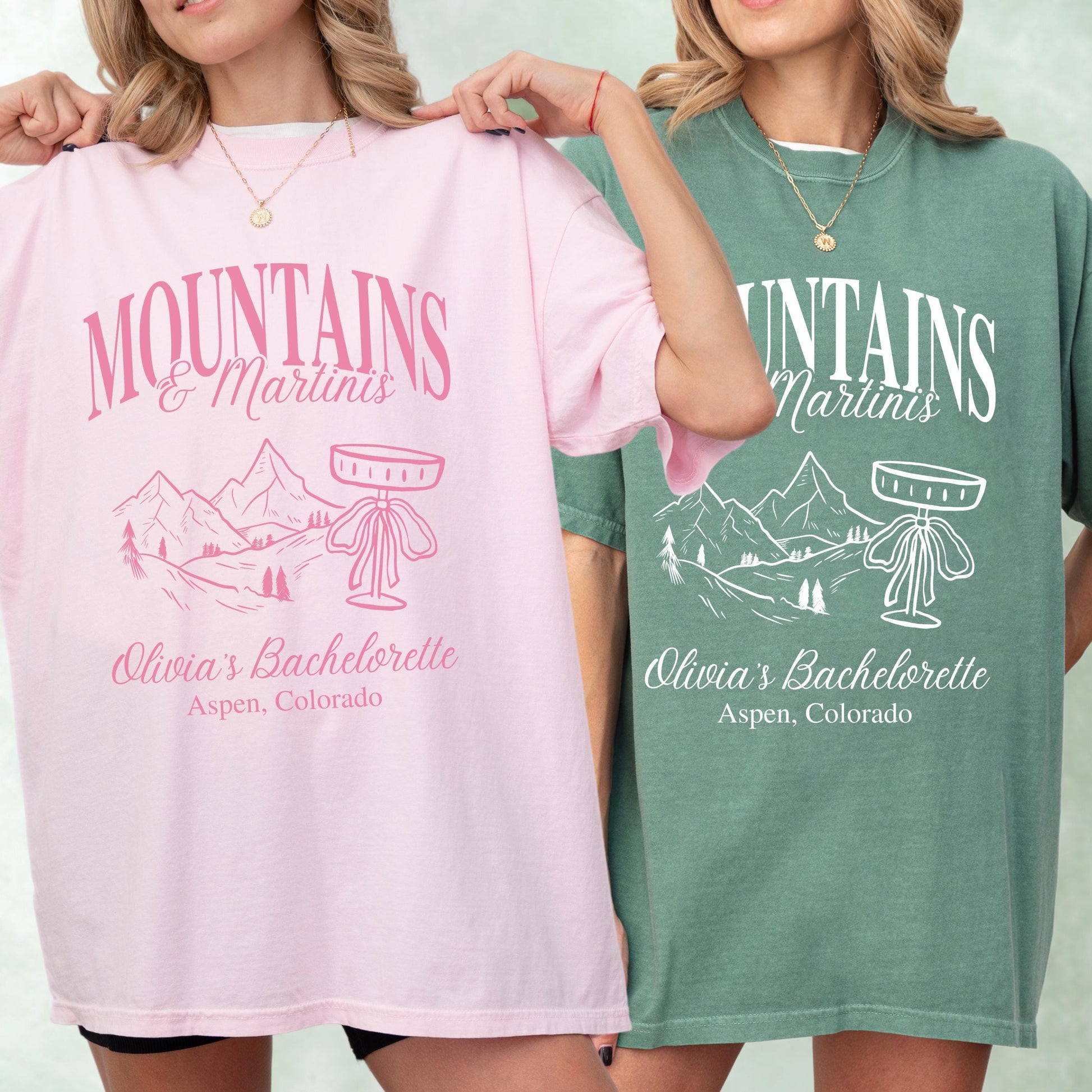 Personalized Mountains And Martinis Bachelorette Shirt Custom Mountain Theme Bridal Party Matching Shirts Cabin Crew Group Tee Bach Party