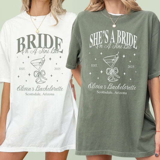 Personalized Bride In A Tini Bit Bachelorette Shirt Custom Martini Bach Party Tee Martini Themed Bachelorette Party Idea Bridesmaid Matching
