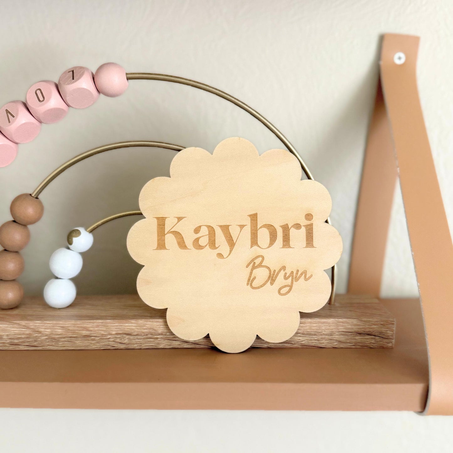 Scalloped Name Photo Sign Custom Engraved Keepsake Gift For Baby Shower Newborn Photo Prop Birth
