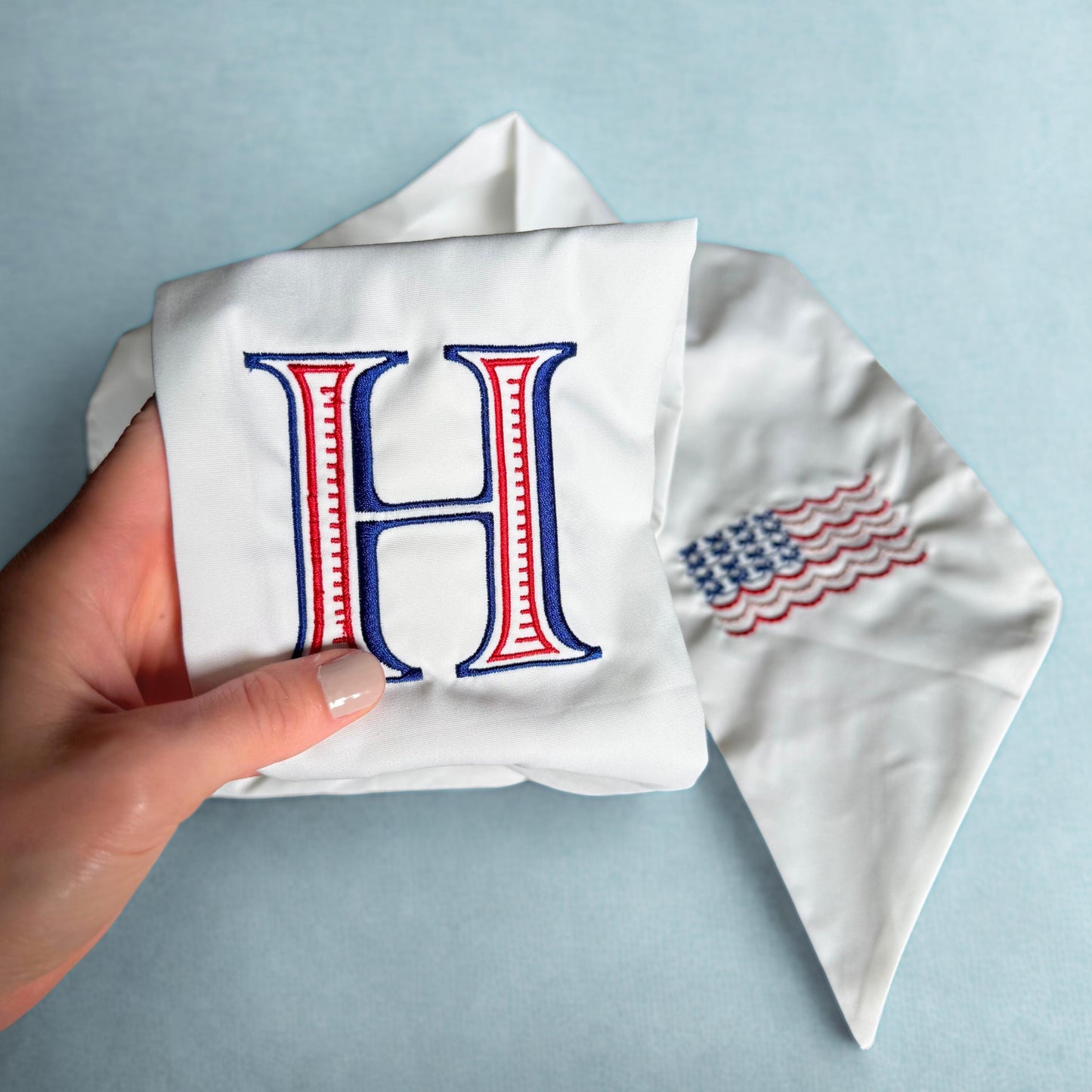 Custom 4th Of July Wreath Sash Embroidered Patriotic Wreath Bow Monogram Initial Embroidery American Flag Wreath Ribbon Independence Day