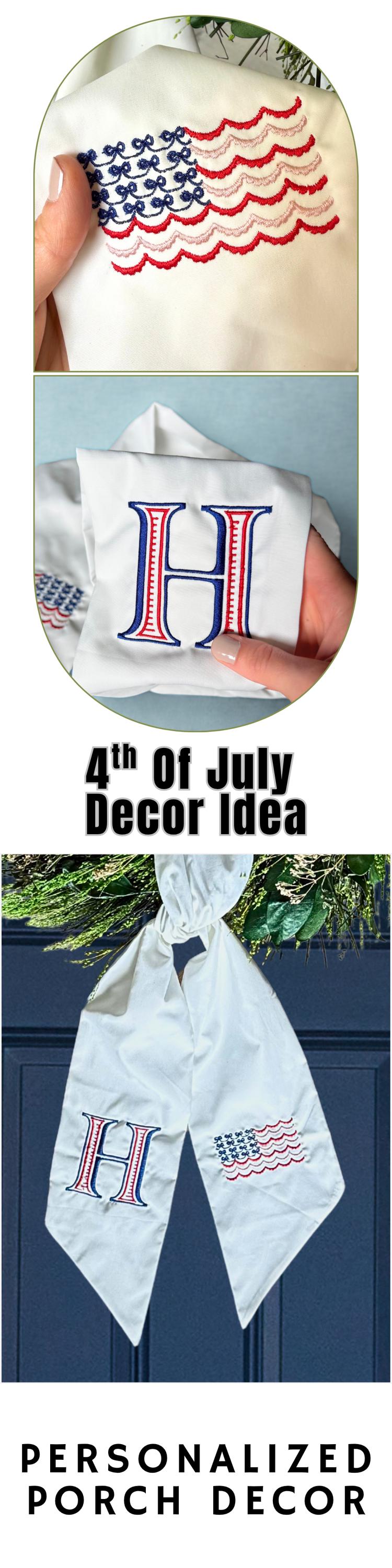 Custom 4th Of July Wreath Sash Embroidered Patriotic Wreath Bow Monogram Initial Embroidery American Flag Wreath Ribbon Independence Day