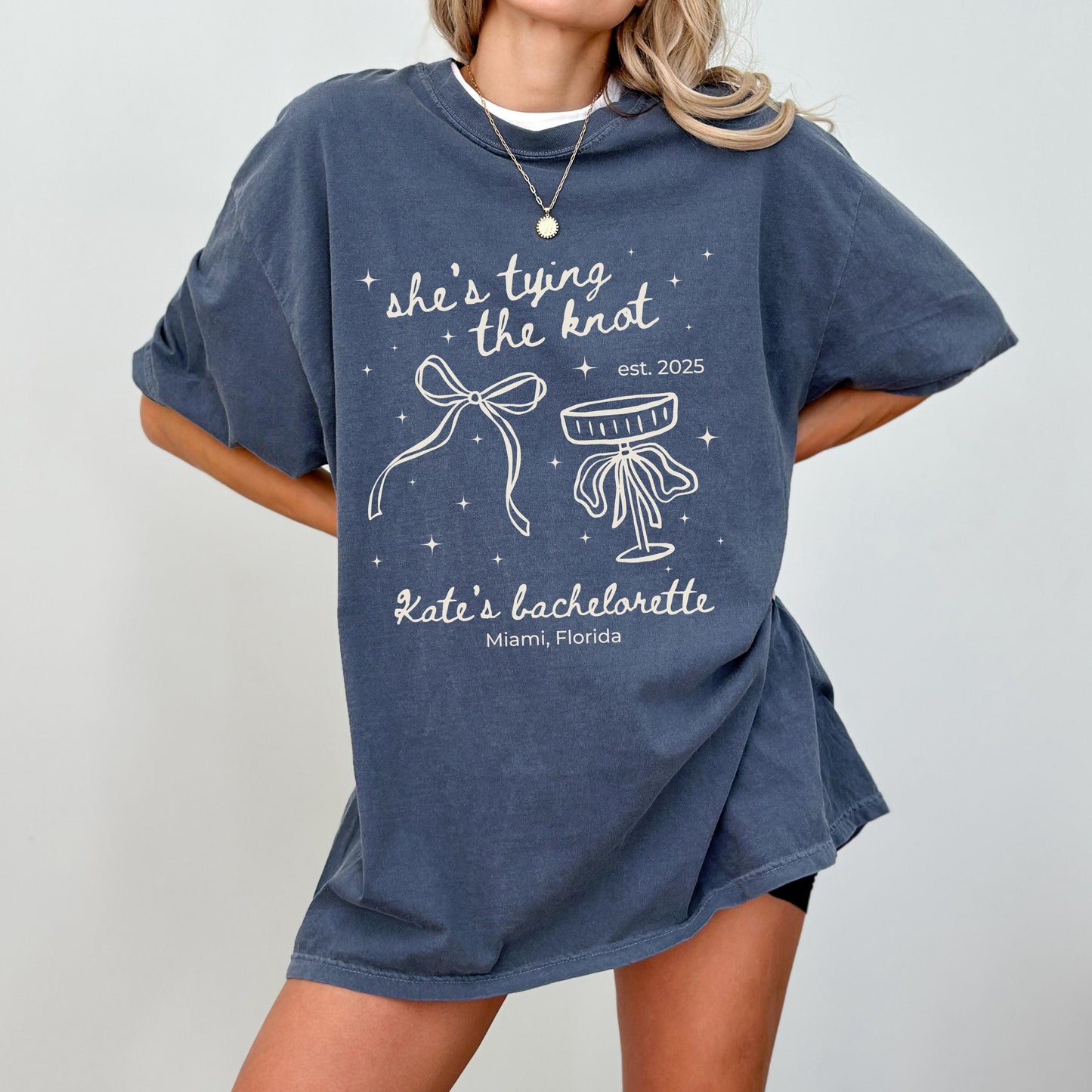 Personalized Bow Themed Bachelorette Shirt Idea Custom Bridal Party Shirts With Bow Group T Shirt Comfort Colors Tying The Knot Theme Idea