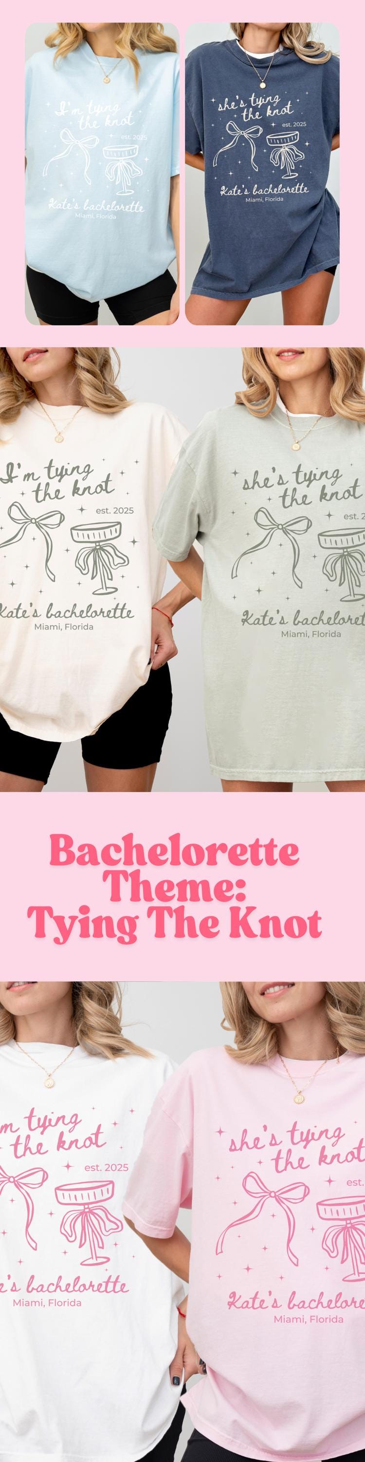 Personalized Bow Themed Bachelorette Shirt Idea Custom Bridal Party Shirts With Bow Group T Shirt Comfort Colors Tying The Knot Theme Idea
