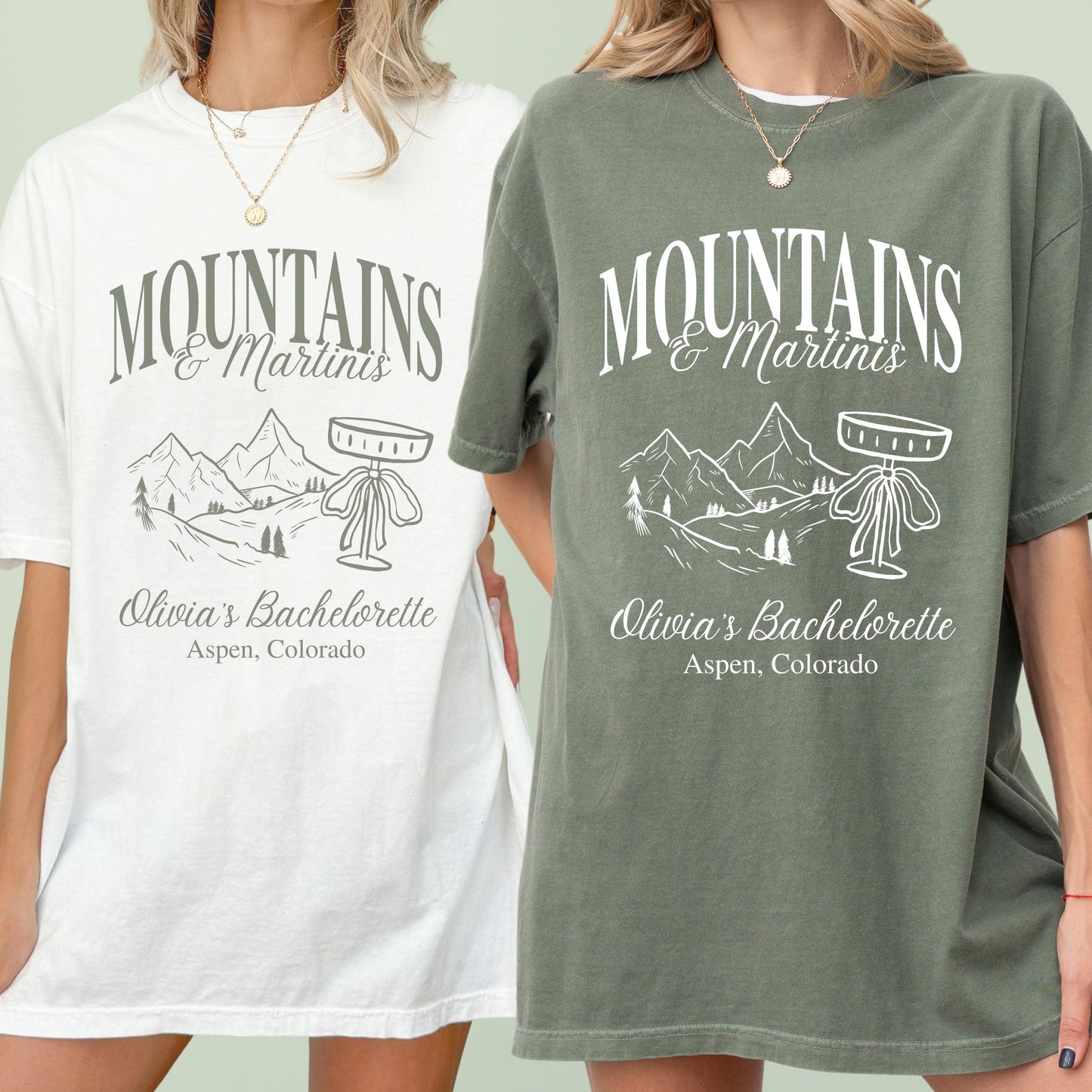 Personalized Mountains And Martinis Bachelorette Shirt Custom Mountain Theme Bridal Party Matching Shirts Cabin Crew Group Tee Bach Party