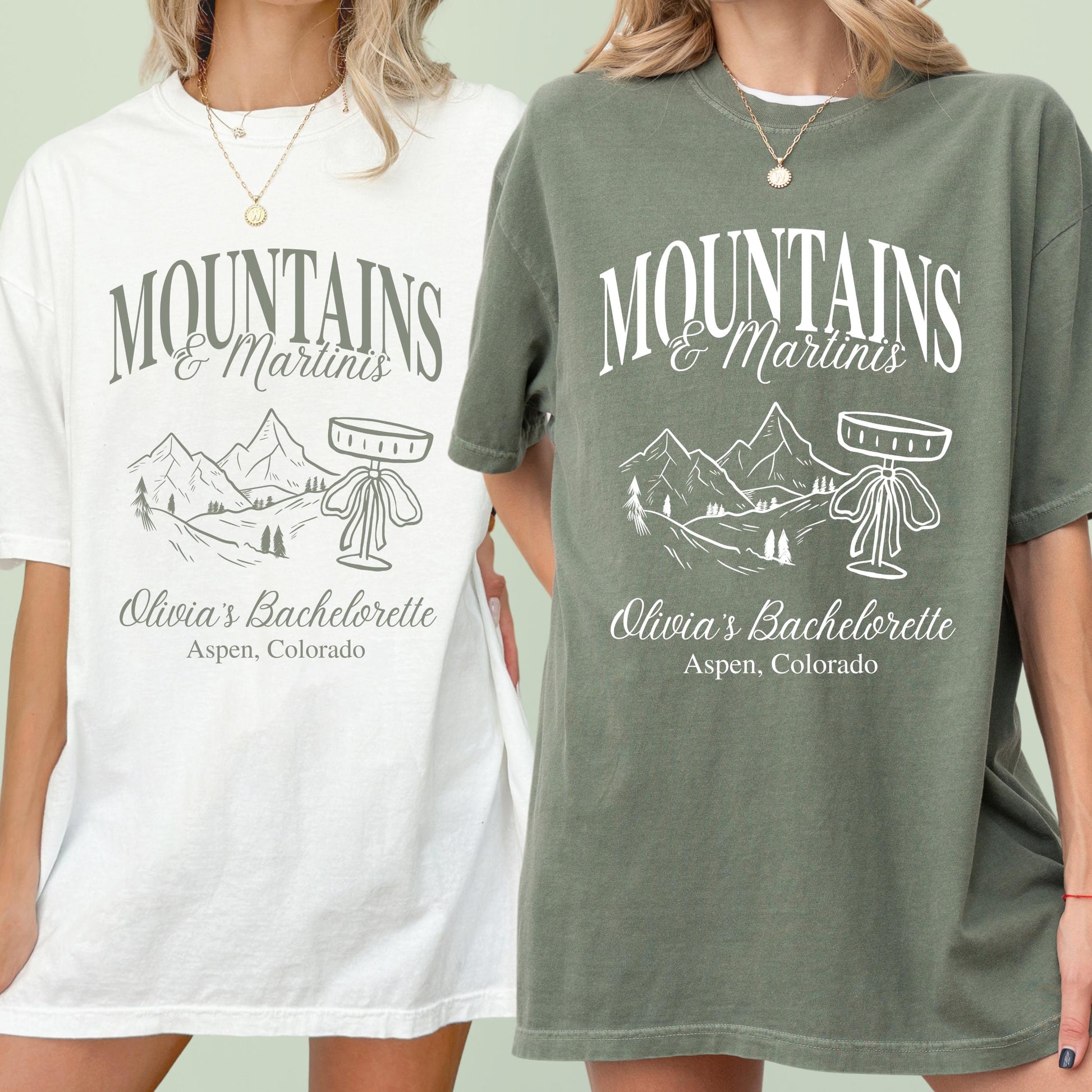 Personalized Mountains And Martinis Bachelorette Shirt Custom Mountain Theme Bridal Party Matching Shirts Cabin Crew Group Tee Bach Party