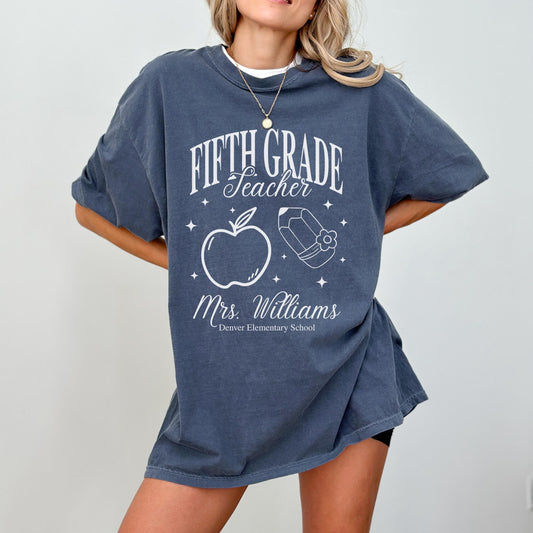 Personalized Fifth Grade Matching Teacher Shirt Idea Custom Teacher Name Grade Level Team Shirts 5th Grade Squad Tee School Name Gift Idea