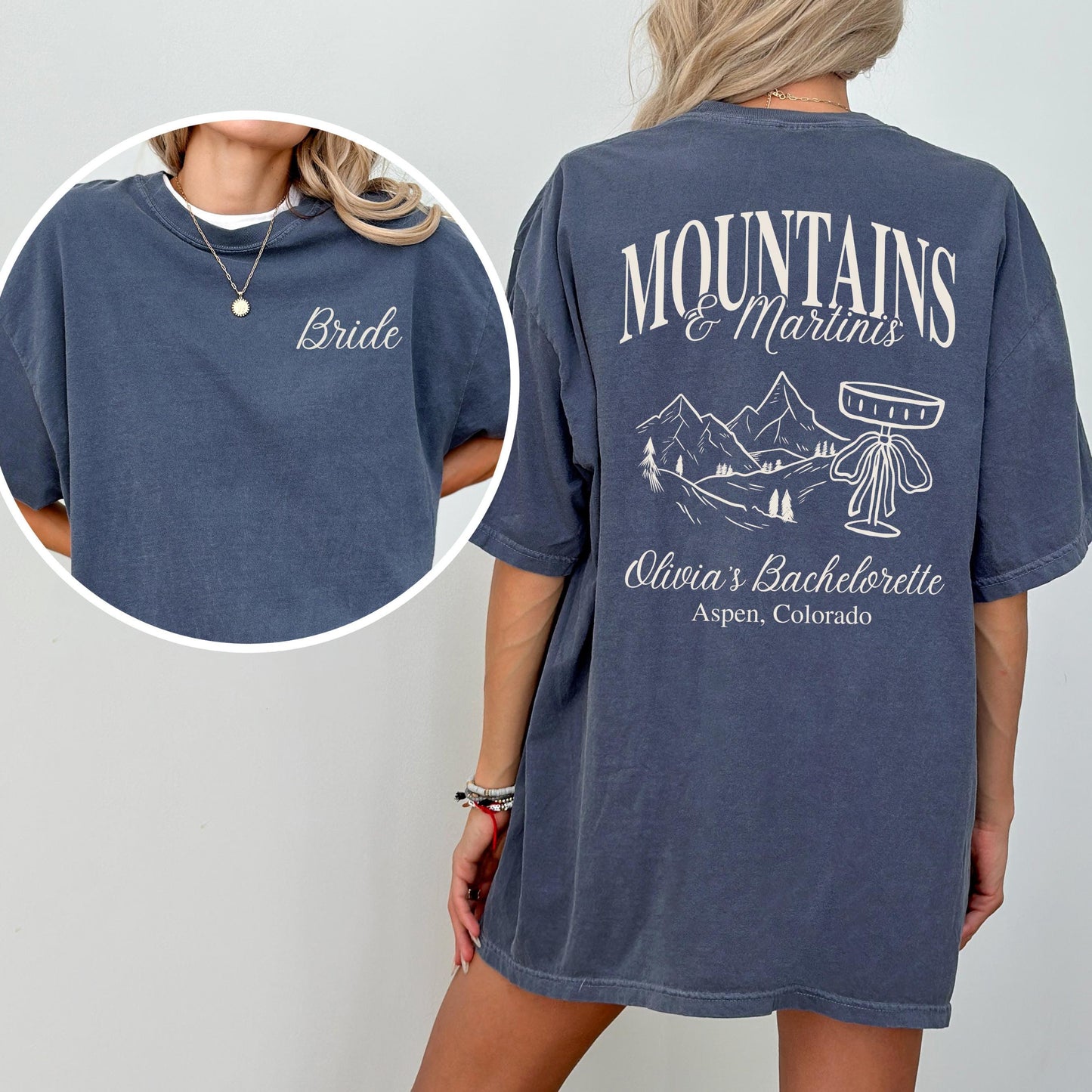 Personalized Mountain Bachelorette Trip Shirt Idea Mountains And Martinis Bachelorette Theme Tee Comfort Colors Custom Bridesmaid T Shirt