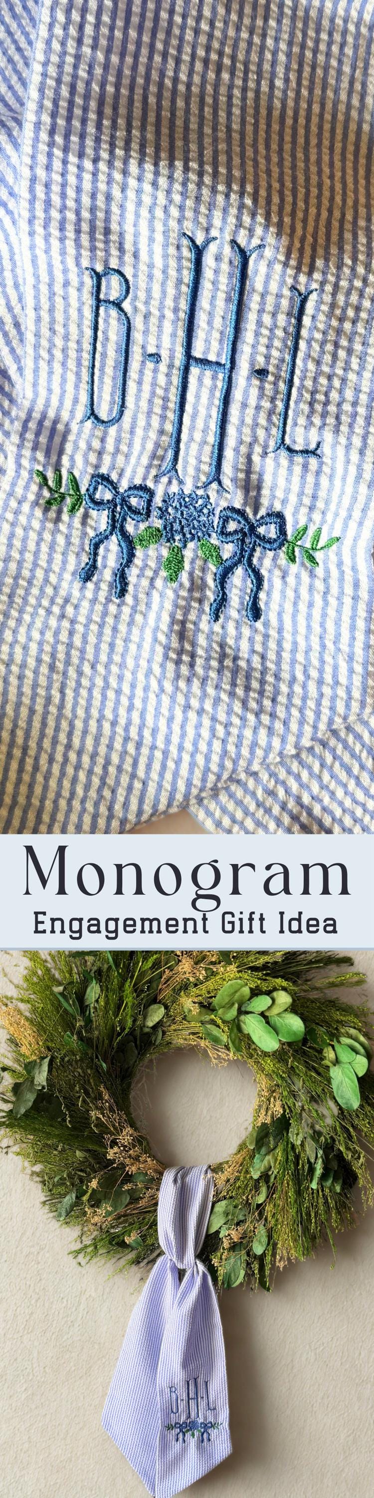 Personalized Wreath Sash Blue Stripes Home Decor Gift Idea Monogram Wreath Bow Embroidered Preppy Housewarming Gift Entryway Decor Custom