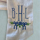 Personalized Wreath Sash Blue Stripes Home Decor Gift Idea Monogram Wreath Bow Embroidered Preppy Housewarming Gift Entryway Decor Custom