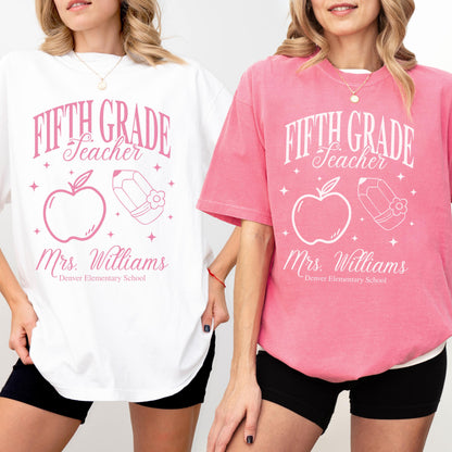 Personalized Fifth Grade Matching Teacher Shirt Idea Custom Teacher Name Grade Level Team Shirts 5th Grade Squad Tee School Name Gift Idea