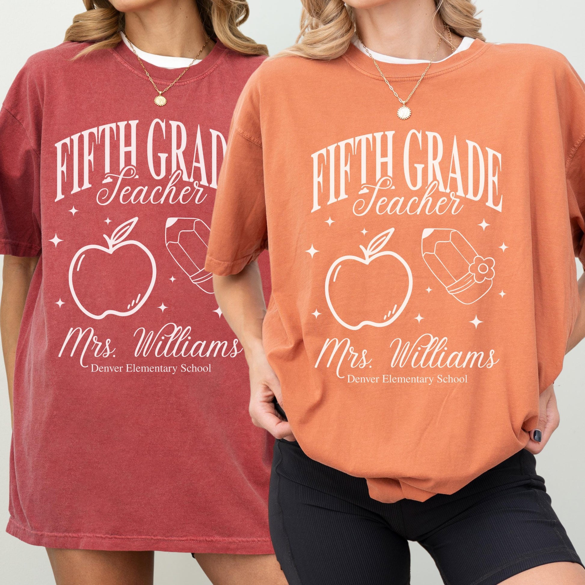Personalized Fifth Grade Matching Teacher Shirt Idea Custom Teacher Name Grade Level Team Shirts 5th Grade Squad Tee School Name Gift Idea