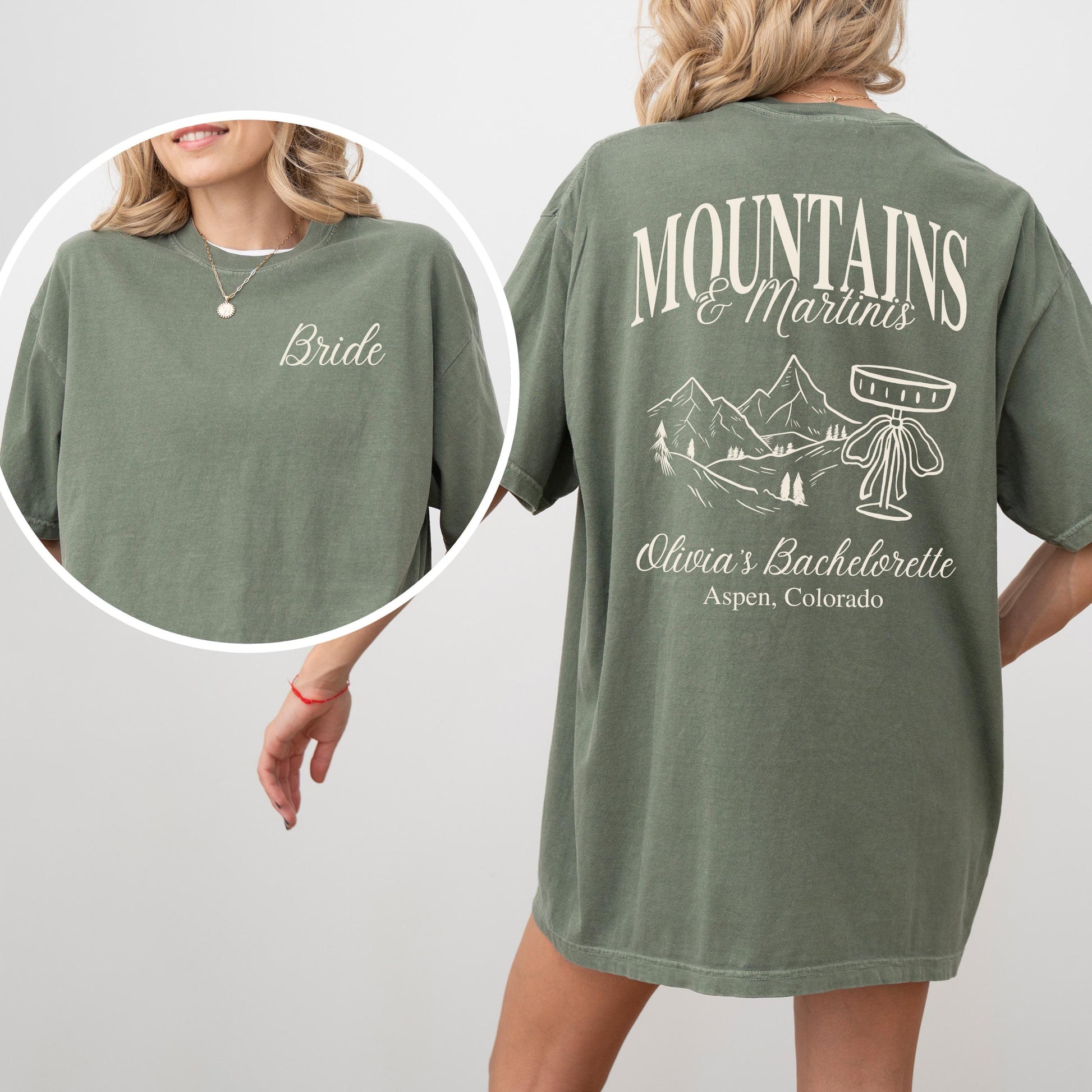 Personalized Mountain Bachelorette Trip Shirt Idea Mountains And Martinis Bachelorette Theme Tee Comfort Colors Custom Bridesmaid T Shirt