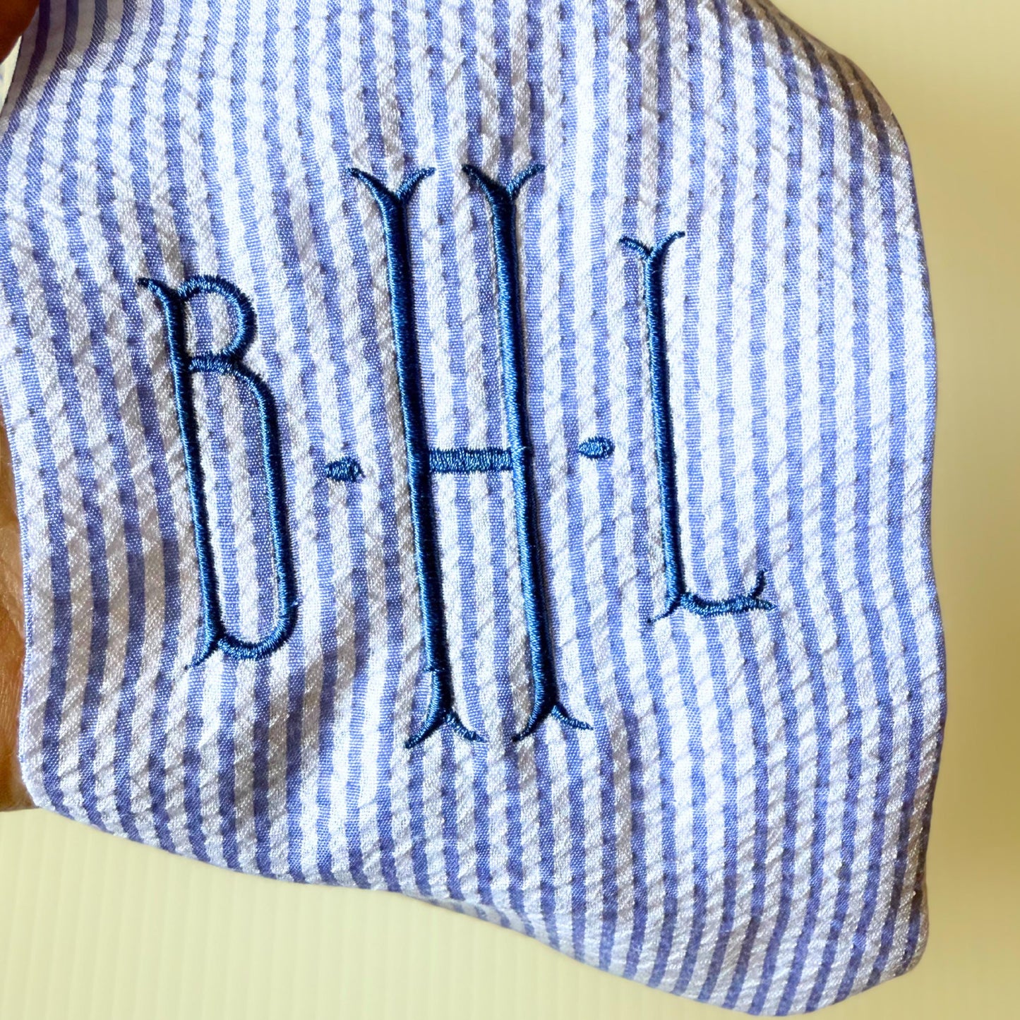 Personalized Wreath Sash Blue Stripes Home Decor Gift Idea Monogram Wreath Bow Embroidered Preppy Housewarming Gift Entryway Decor Custom