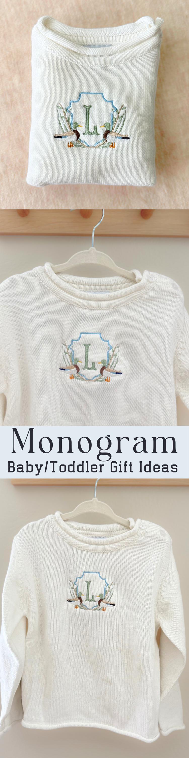 Custom Baby Sweater Embroidered Initial Shirt Toddler Sweater Romper Newborn Boy Coming Home Outfit With Monogram Duck Shirt Gift Idea Baby