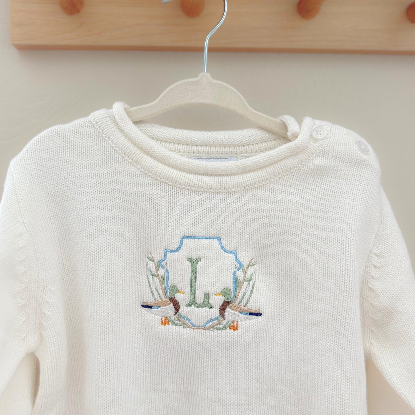 Custom Baby Sweater Embroidered Initial Shirt Toddler Sweater Romper Newborn Boy Coming Home Outfit With Monogram Duck Shirt Gift Idea Baby
