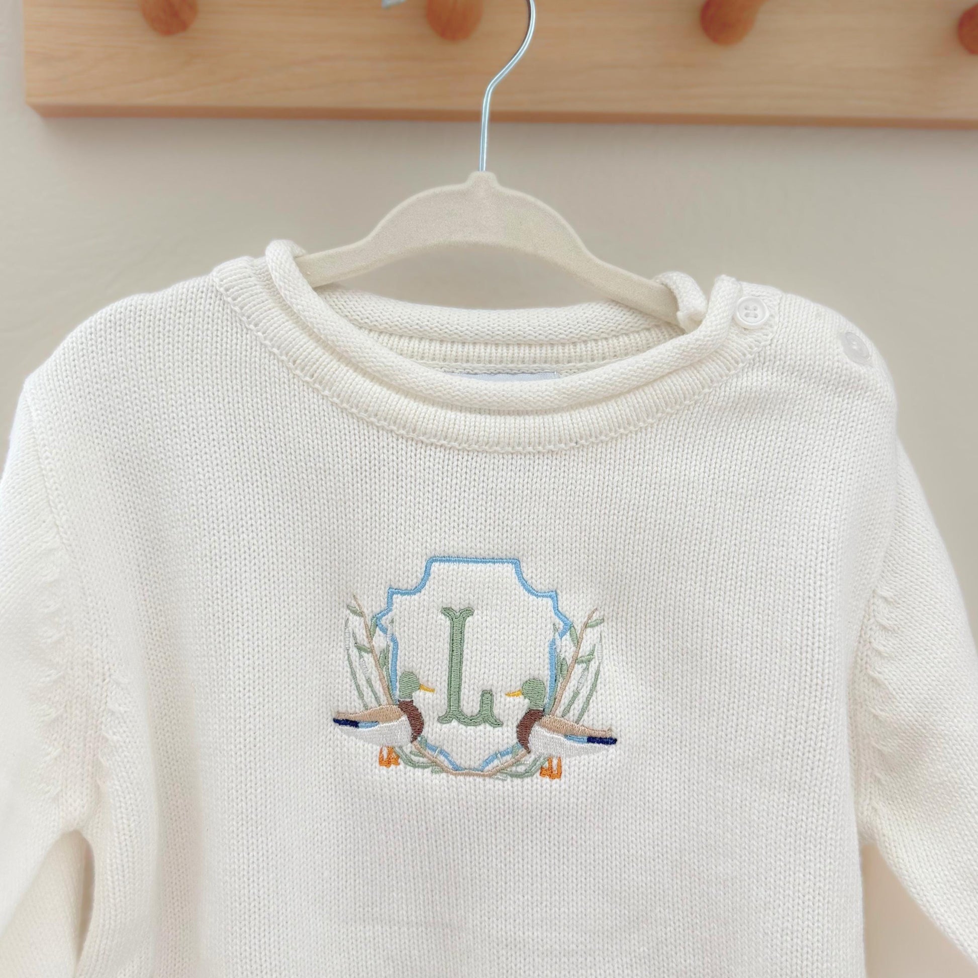 Custom Baby Sweater Embroidered Initial Shirt Toddler Sweater Romper Newborn Boy Coming Home Outfit With Monogram Duck Shirt Gift Idea Baby