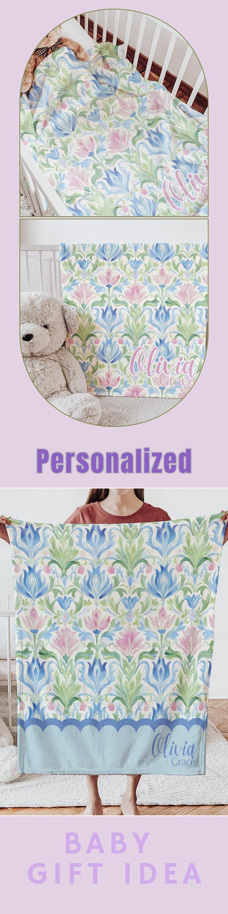 Personalized Baby Name Blanket Gift Idea Baby Shower Custom Blanket First Birthday Gift Idea Toddler Girl Room Decor Grandmillenial Baby