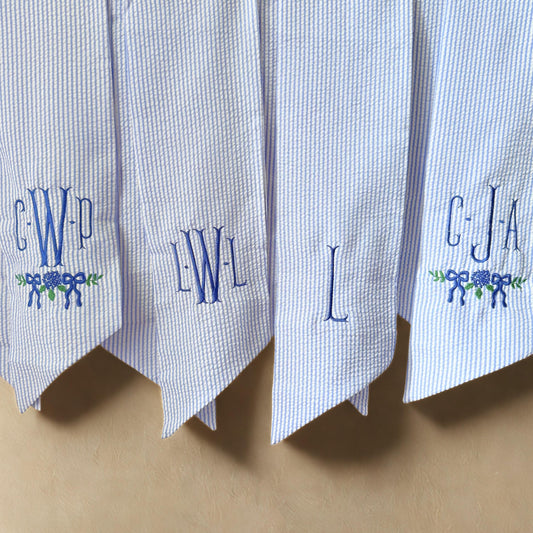 Personalized Wreath Sash Blue Stripes Home Decor Gift Idea Monogram Wreath Bow Embroidered Preppy Housewarming Gift Entryway Decor Custom