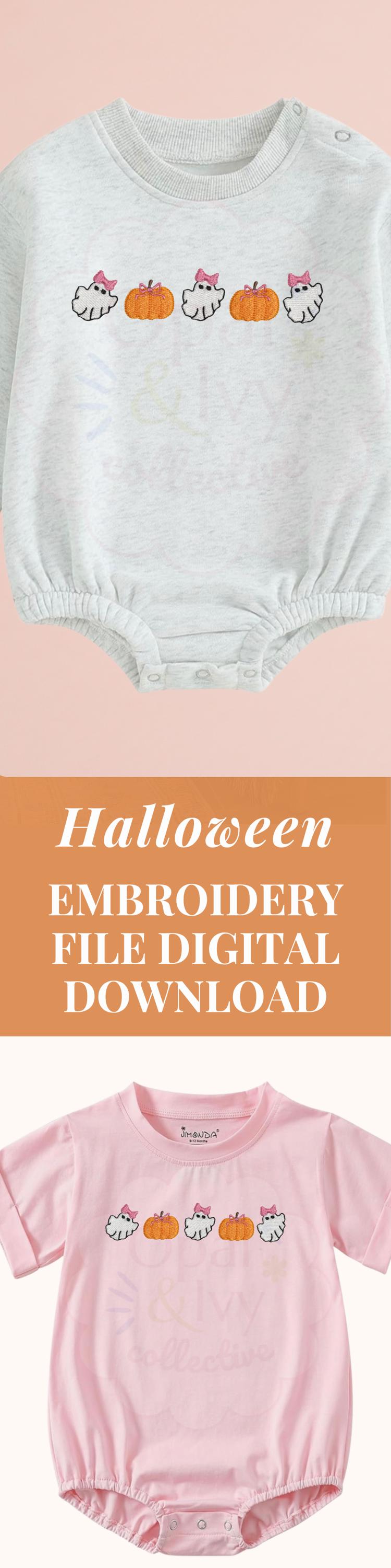 Halloween Embroidery File Digital Download Ghost Embroidery Design With Bows Pumpkin Embroidery Machine File 4x4 Design Girly Halloween 5x7