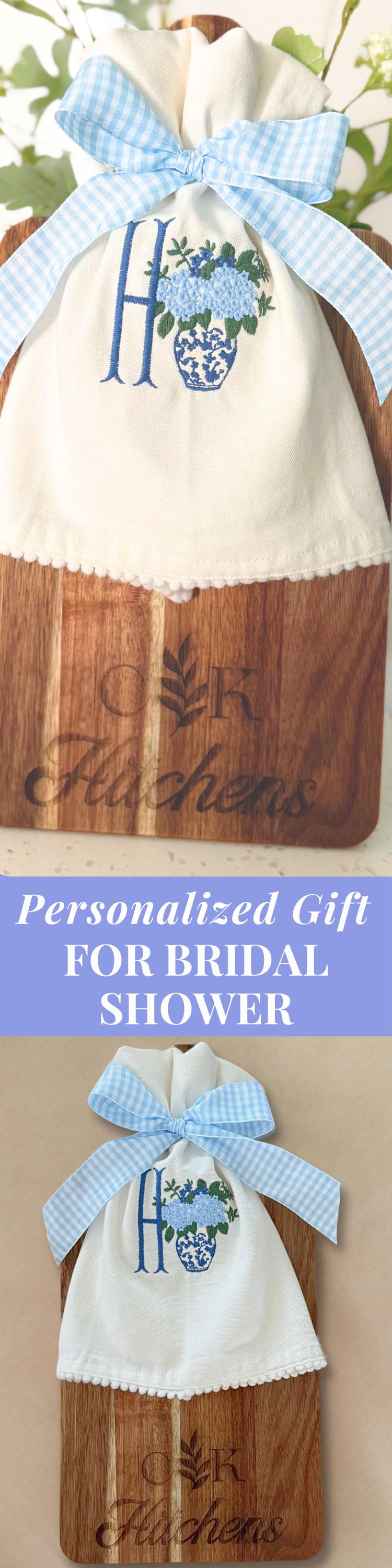Personalized Hostess Gift Embroidered Towel Chinoiserie Gift Decor Cutting Board Engraved Gift Set Monogram Towel Custom Name Gift Idea Set